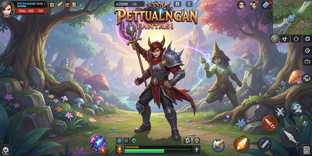 Tangkapan layar A200M menampilkan pertarungan epik dalam dunia RPG yang indah.