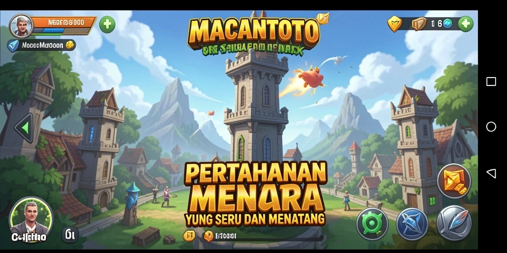 Tampilan gameplay seru dari <strong>MACANTOTO</strong> dengan aksi pertahanan menara.