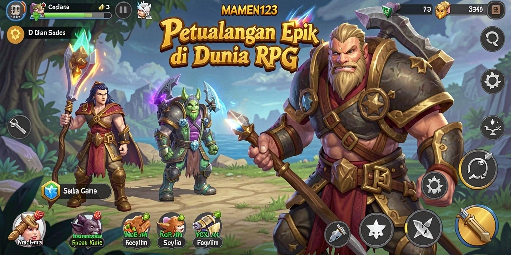 Tampilan screenshot MAMEN123 menunjukkan pertarungan seru di dunia fantasi.