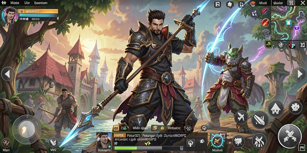 Screenshot MPO1221 menampilkan aksi pertarungan seru di dunia fantasi.
