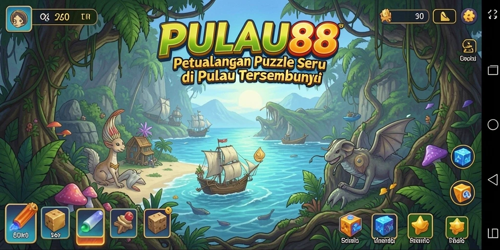 Screenshot gameplay PULAU88 menampilkan teka-teki seru di pulau tropis.