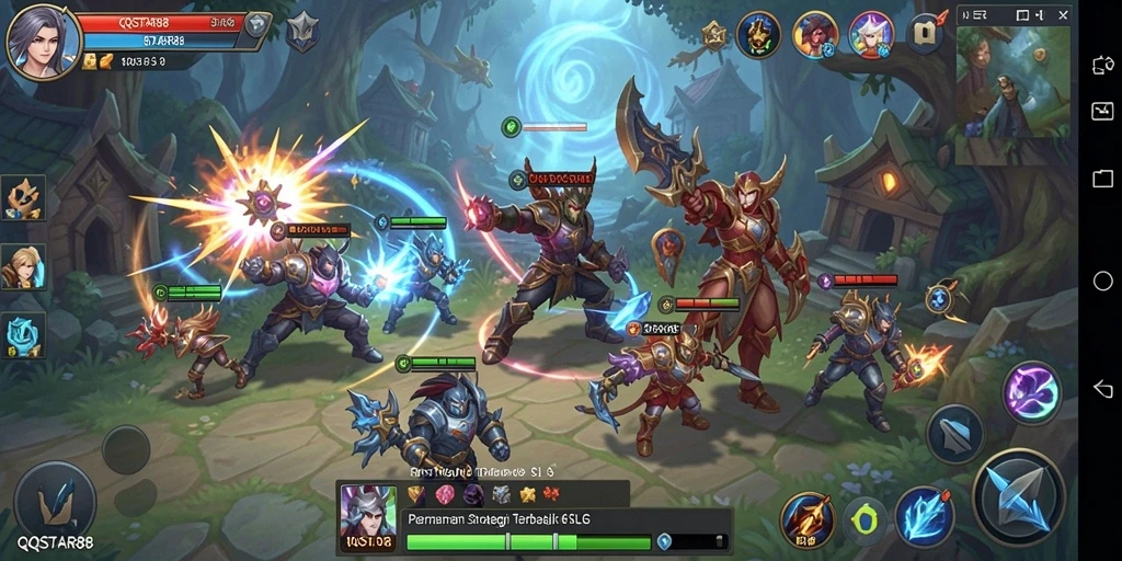 Screenshot gameplay menunjukkan pertempuran epik dalam QQSTAR88.