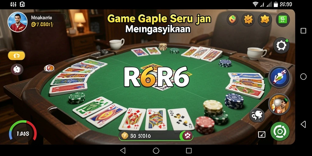 Screenshot R6R6 menampilkan keseruan bermain gaple bersama teman.