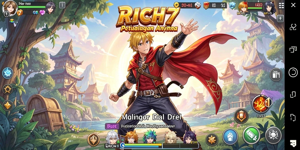 Tampilan gameplay RICH7 yang penuh aksi dan karakter Anime unik.