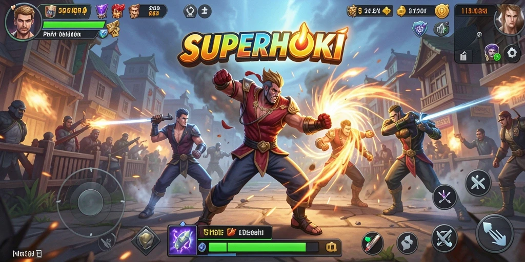 Gameplay Action mendebarkan dalam SUPERHOKI yang menampilkan pertarungan seru.