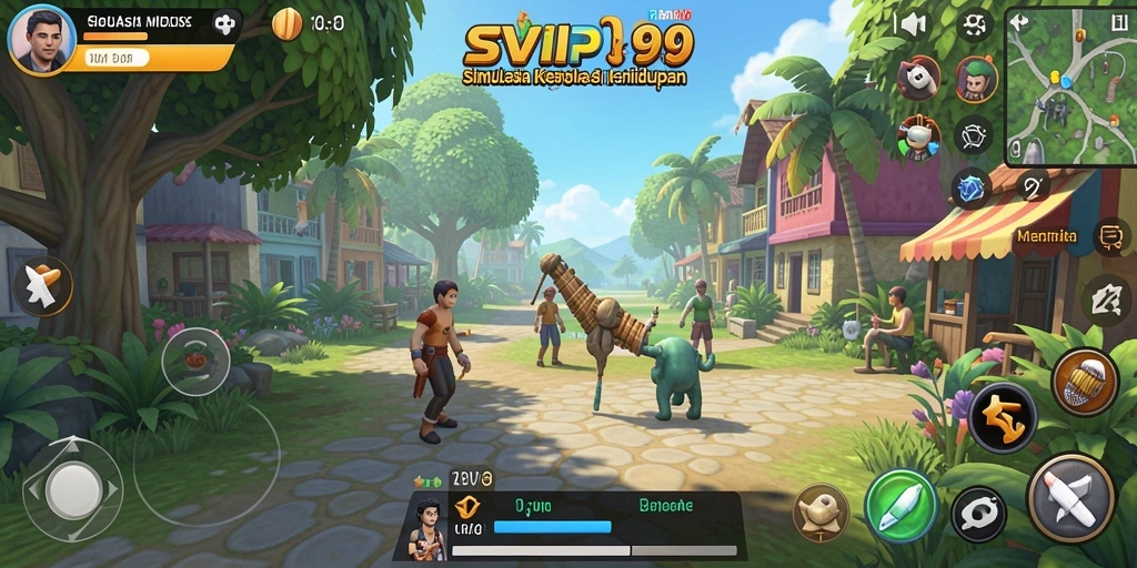 Screenshot gameplay SVIP9 yang menunjukkan karakter dalam aktivitas sehari-hari.