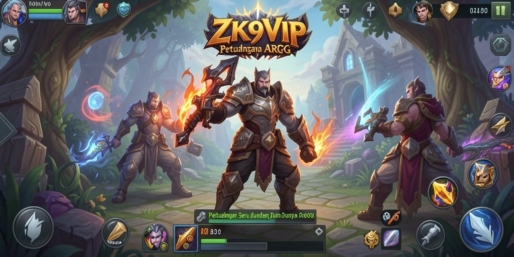 Tangkapan layar gameplay ZK9VIP menampilkan pertarungan seru di dunia fantasi.